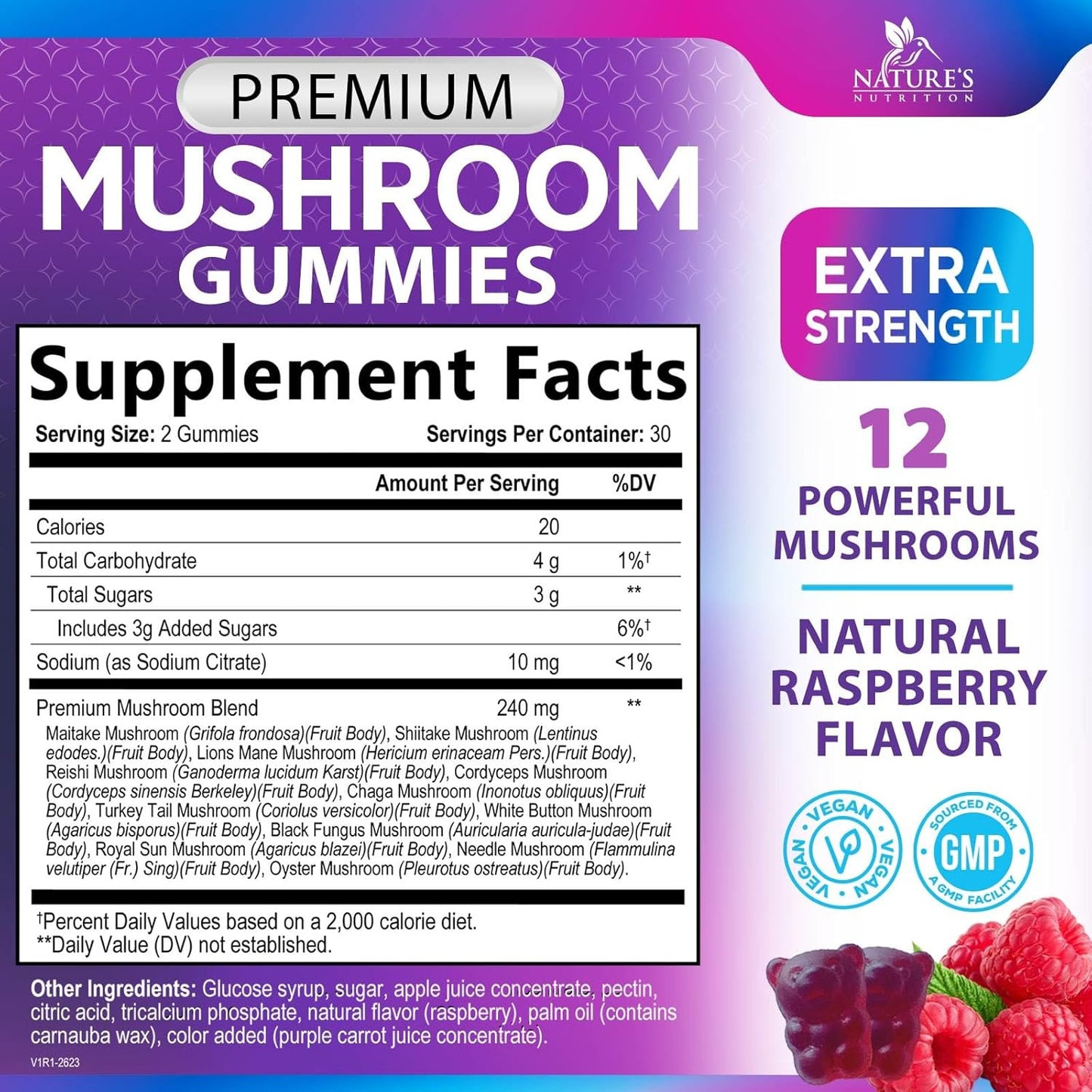 Mushroom Supplement Gummies - 12 in 1 with Lions Mane, Reishi, Cordyceps, Chaga