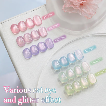 0.5 OZ Cat Eye Gel Polish with Magnet 15ML Holographic Glitter Shimmer Transluce