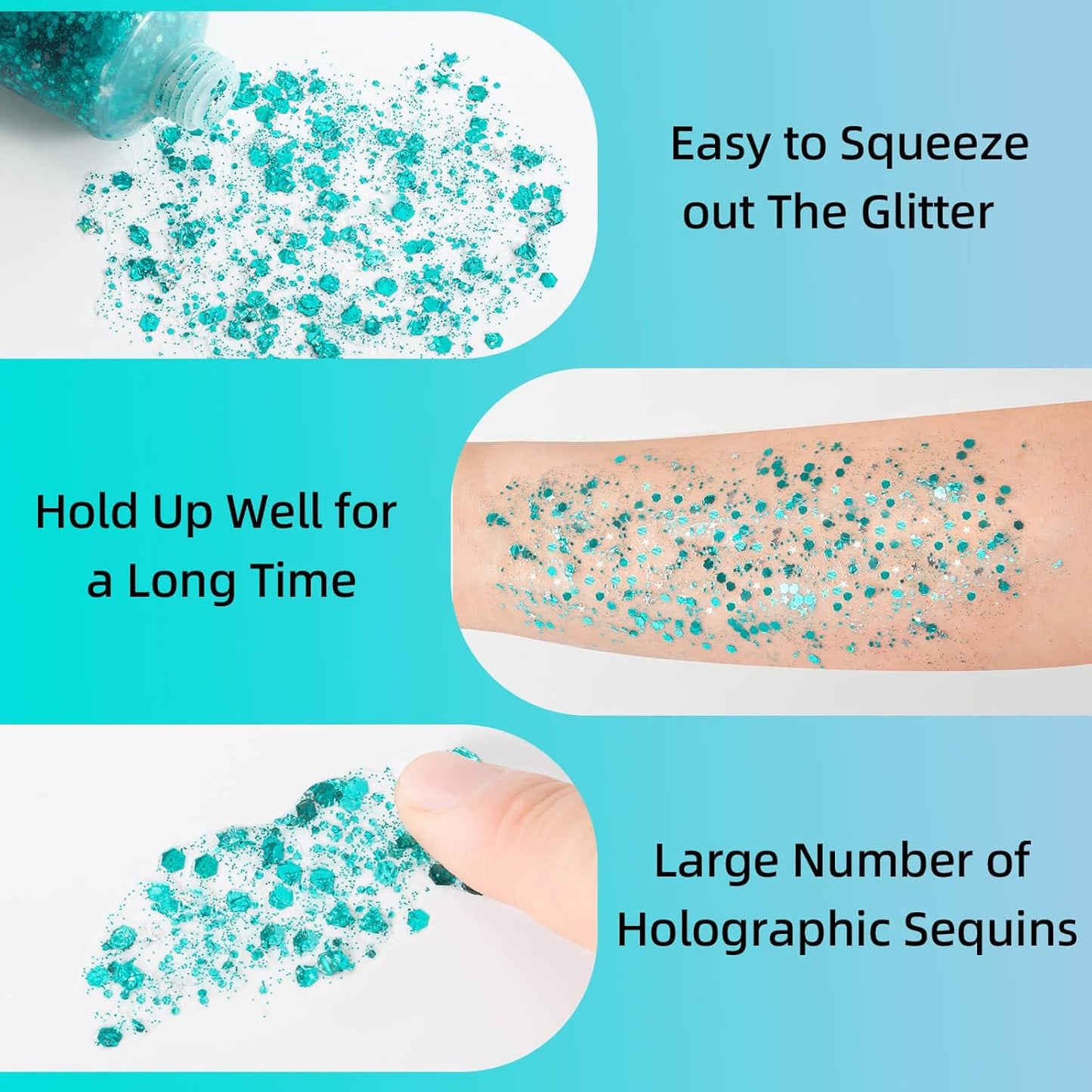 Teal Body Glitter,Mermaid Face Glitter Gel for Halloween Face Paint,Dazzle Green
