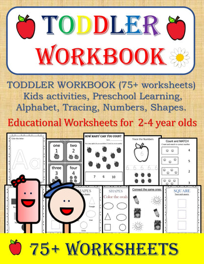 TODDLER WORKBOOK (75+ Worksheets), Kids Activities, Preschool Learning, Alphabet