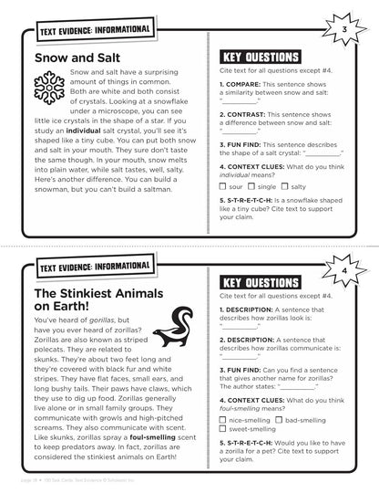 100 Task Cards: Text Evidence: Reproducible Mini-Passages with Key Questions to