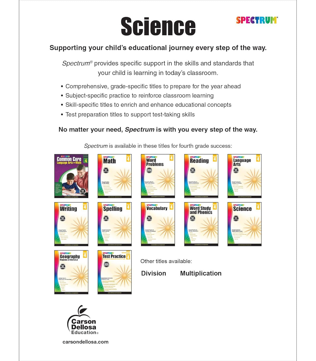 Spectrum Science 4Th Grade Workbooks, Focused Practice to Support Science Litera