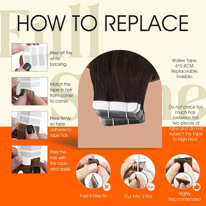 Tape in Hair Brown Human Hair Extensions Tape in 20 Pcs Rooted Tape in Hair Exte