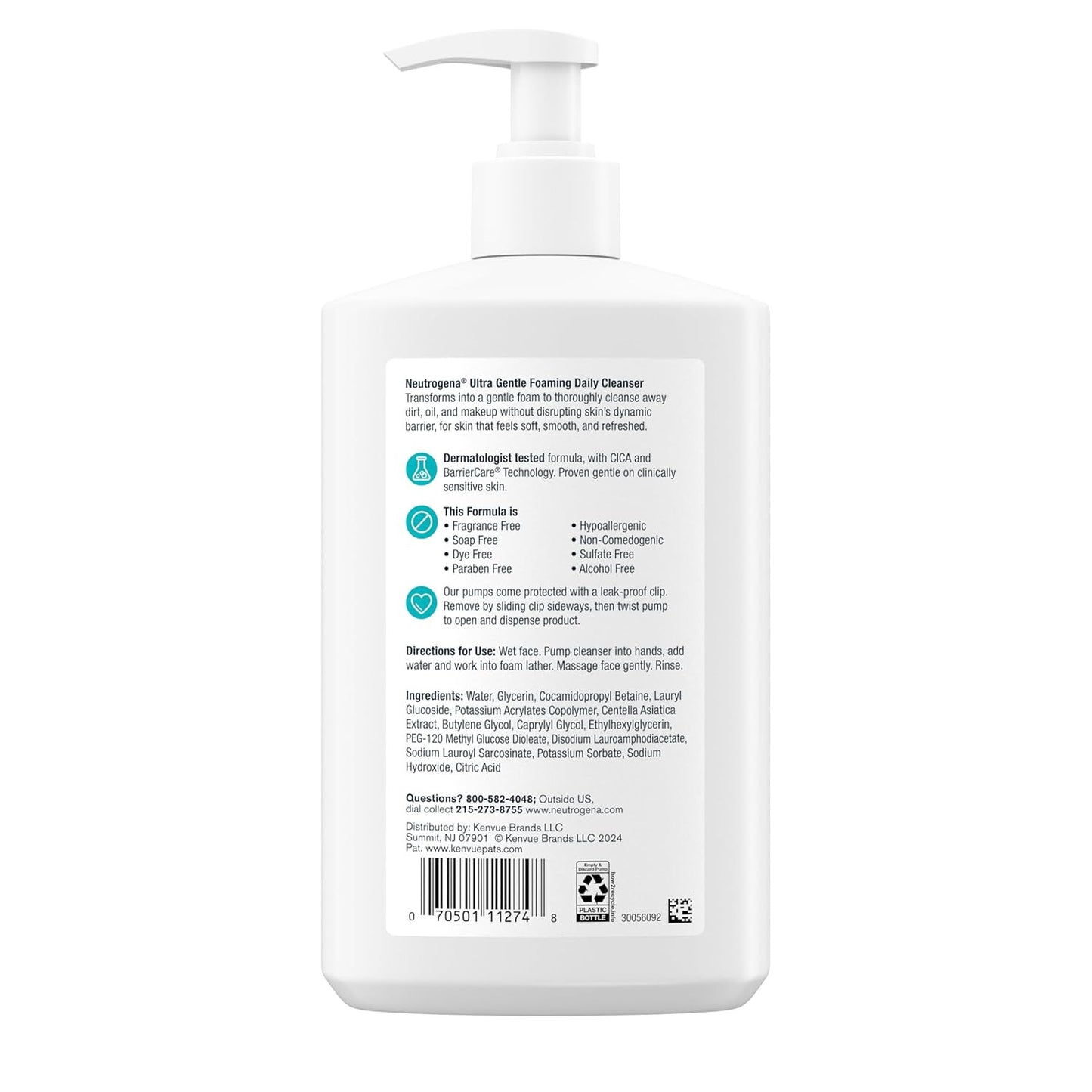 Ultra Gentle Foaming Facial Cleanser, Fragrance Free Hydrating Face Wash for Sen