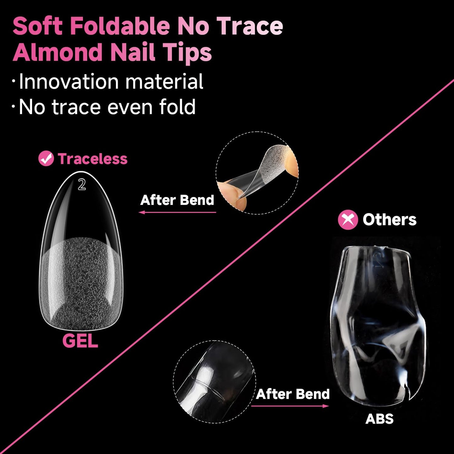 Almond Gel Nail Tips, 312Pcs Medium Almond Fake Nails Tips Shape Pre Etched Full