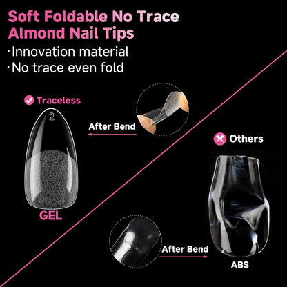 Almond Gel Nail Tips, 312Pcs Medium Almond Fake Nails Tips Shape Pre Etched Full