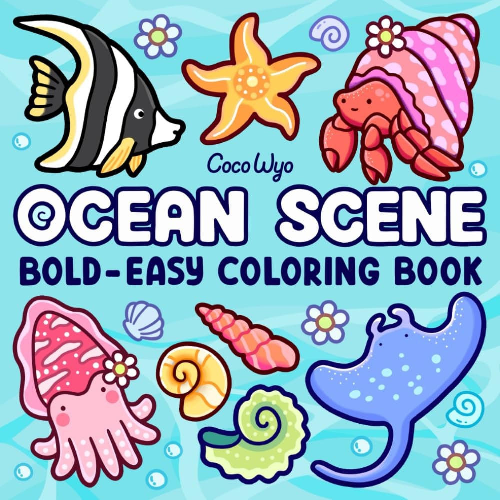 Ocean Scene: Coloring Book for Adults and Kids, Bold and Easy Designs for Relaxa