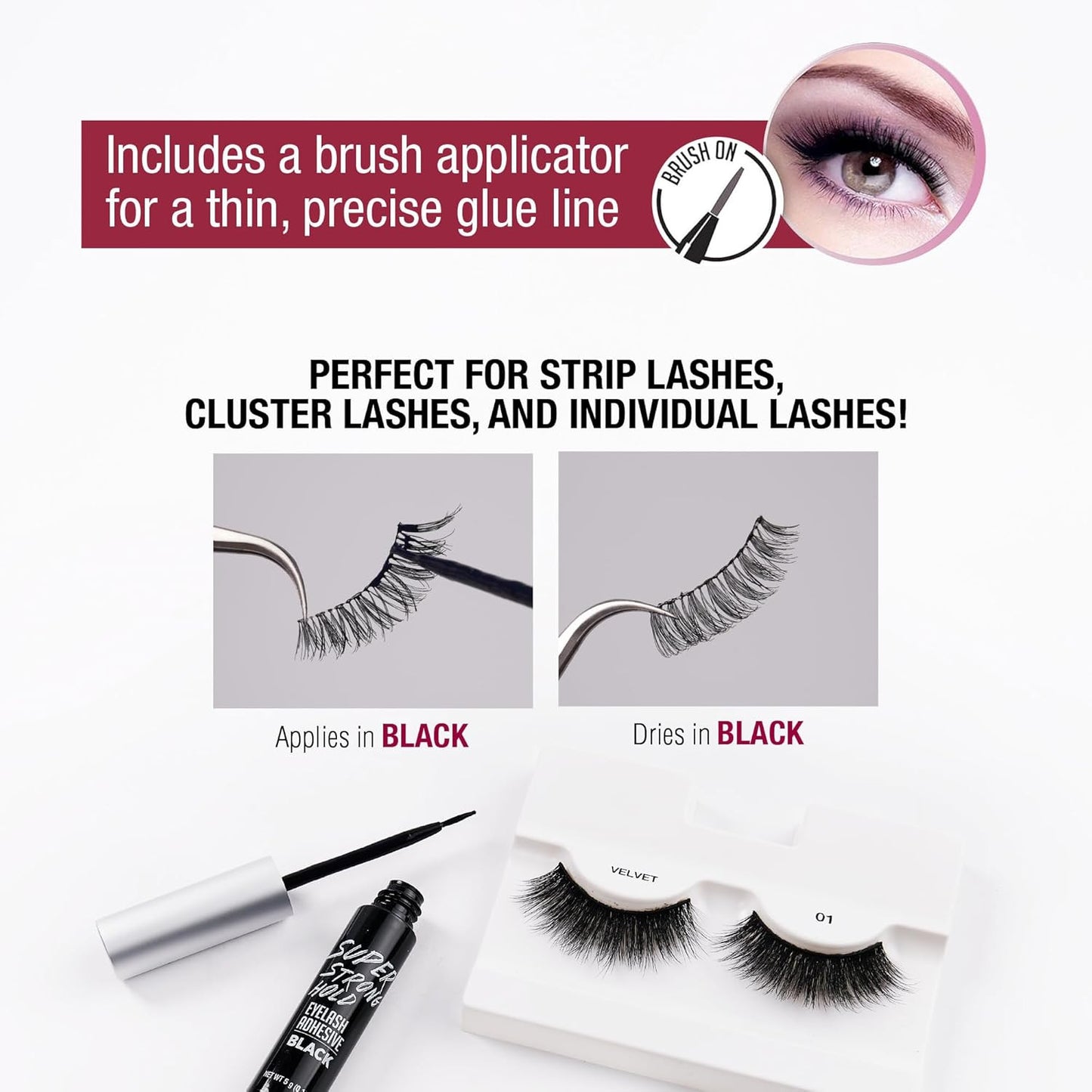 Super Strong Hold Eyelash Adhesive, Waterproof, 48-Hour Long-Lasting Lash Glue,