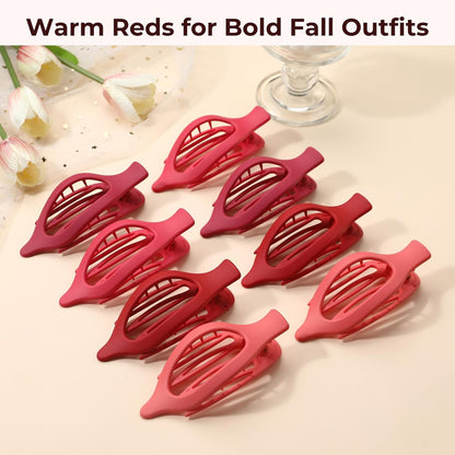 8 Pack Red Flat Hair Clips – Matte Large French Red Claw Clips for Women, Strong