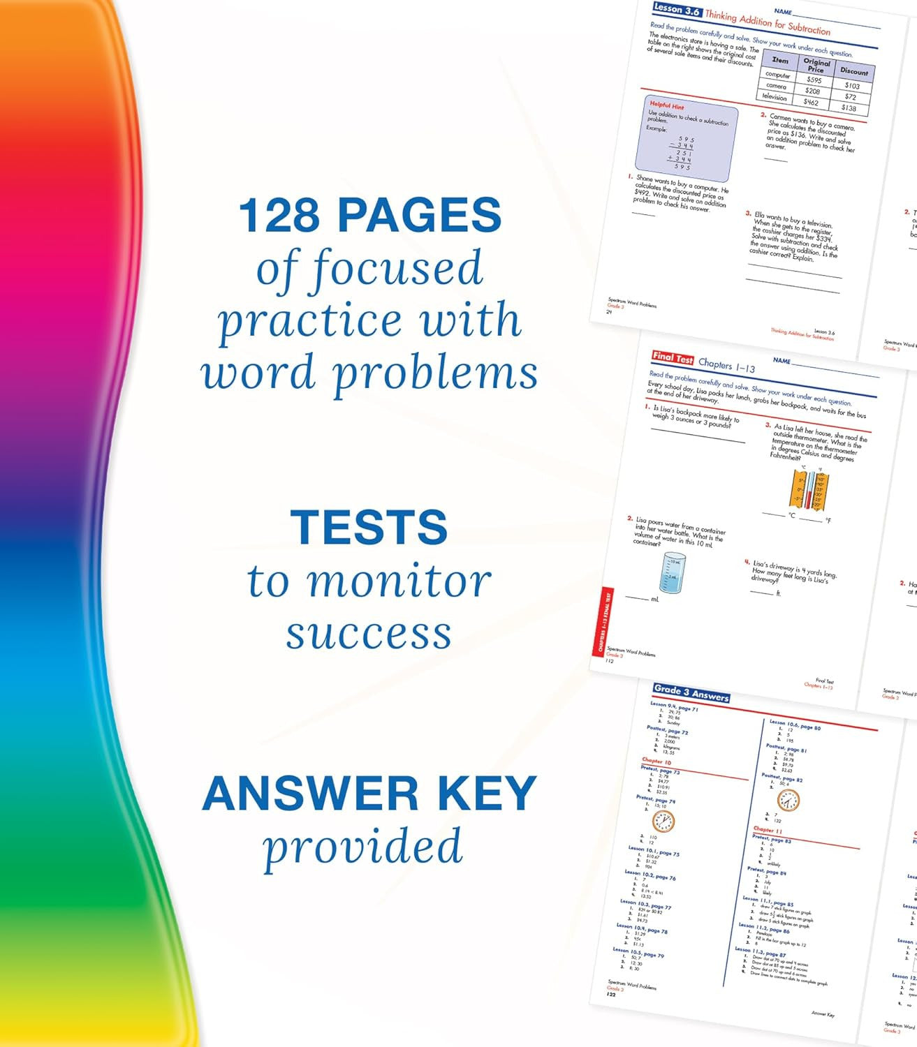 Spectrum Word Problems 3Rd Grade Math Workbook, Geometry, Algebra Prep, Fraction