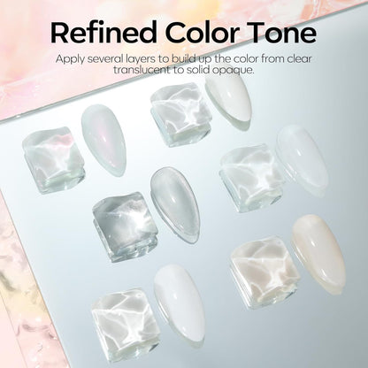White Gel Nail Polish, 6 Colors Milky White Cat Eye Gel Polish Set with Magnet N
