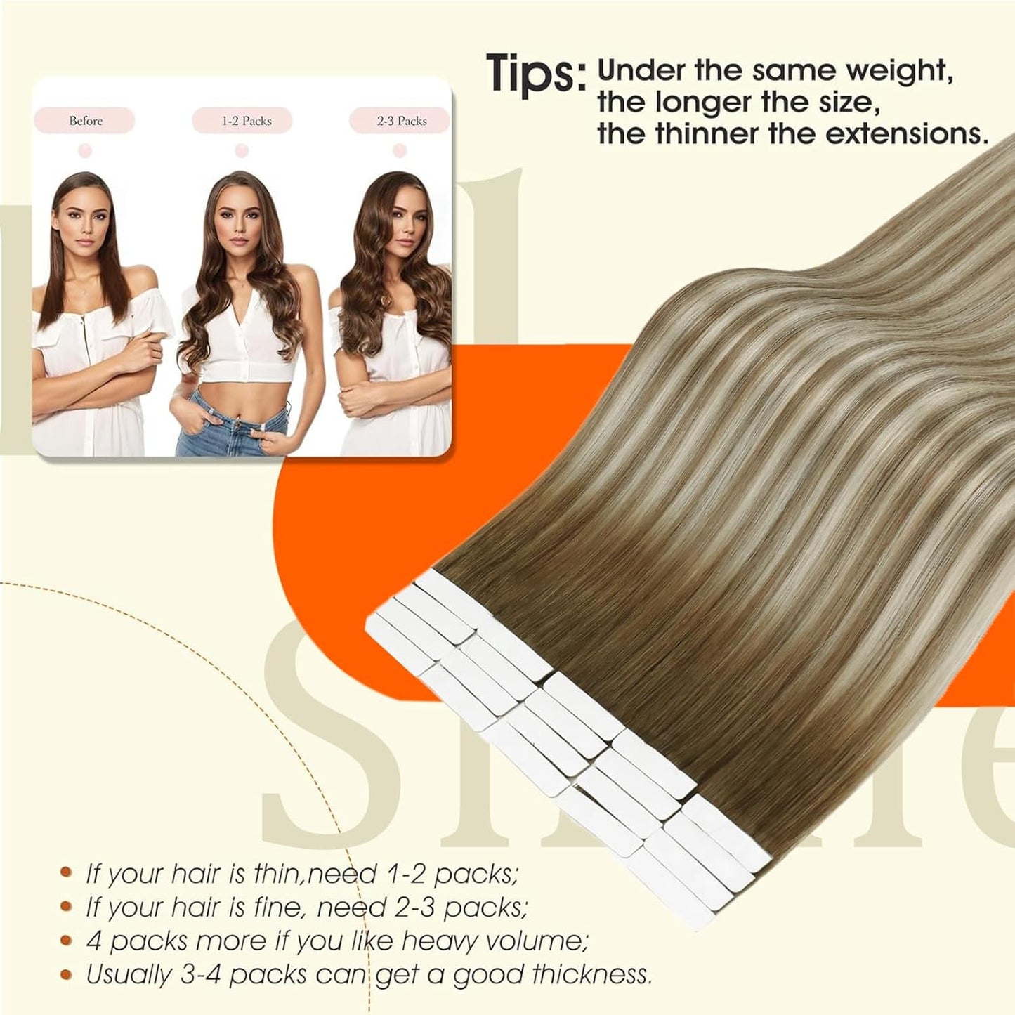 Tape in Human Hair Extensions Color 3/8/22 Brown and Blonde Tape in Hair Extensi