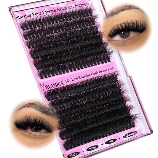 Wispy Individual Lashes Clusters Fluffier Eyelash Extension 150D+200D Thick Volu
