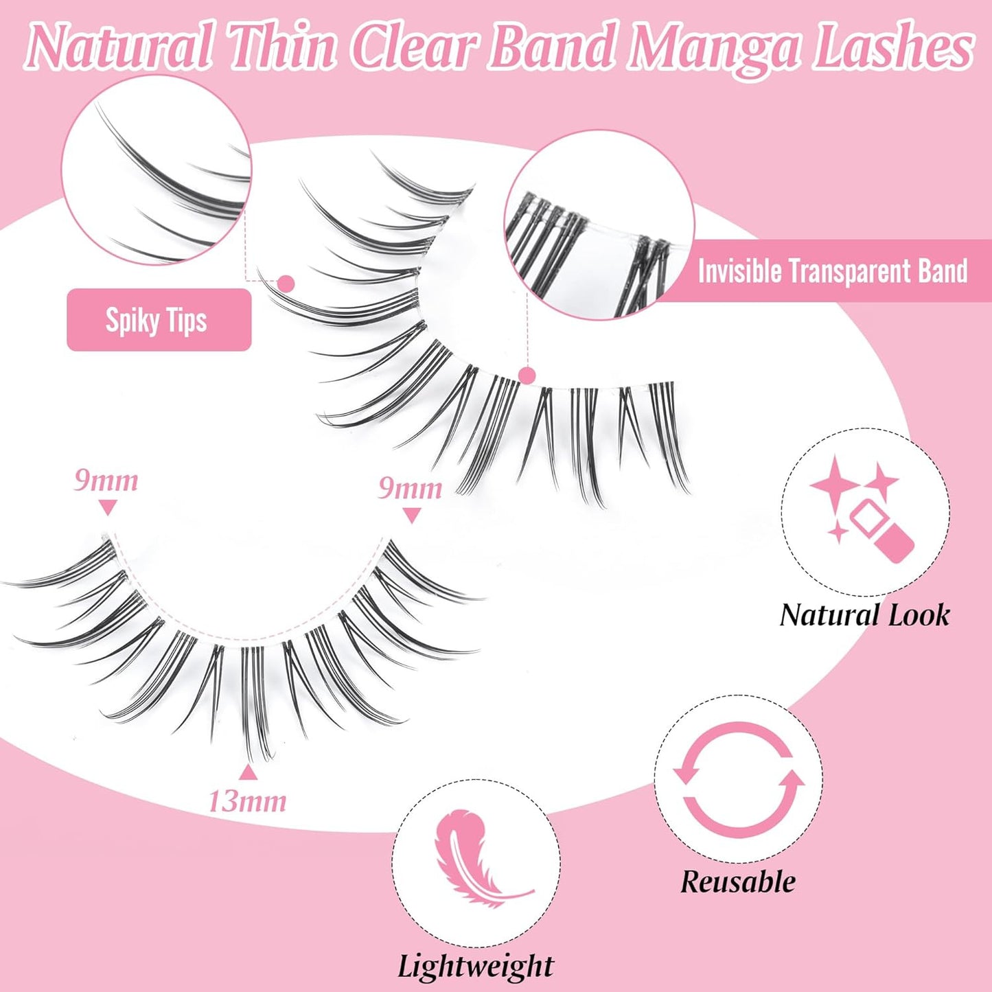Natural Look Anime Lashes with Clear Band - Moonlight - Ultra-Thin Clear Band -