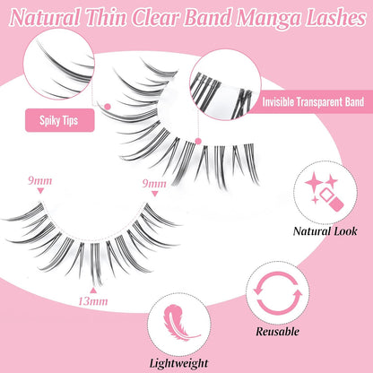 Natural Look Anime Lashes with Clear Band - Moonlight - Ultra-Thin Clear Band -