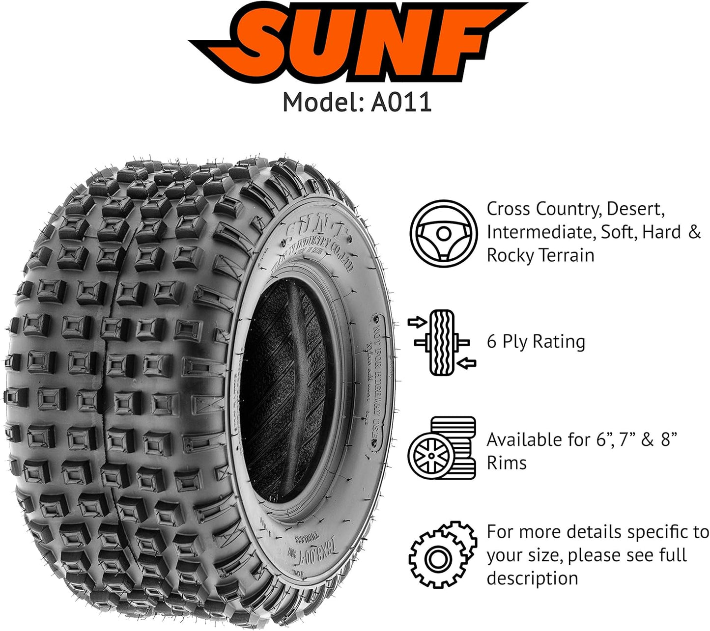15X7-6 15X7X6 Loose Terrain Hardpack ATV UTV Tire 6 PR A011 - SET of 4