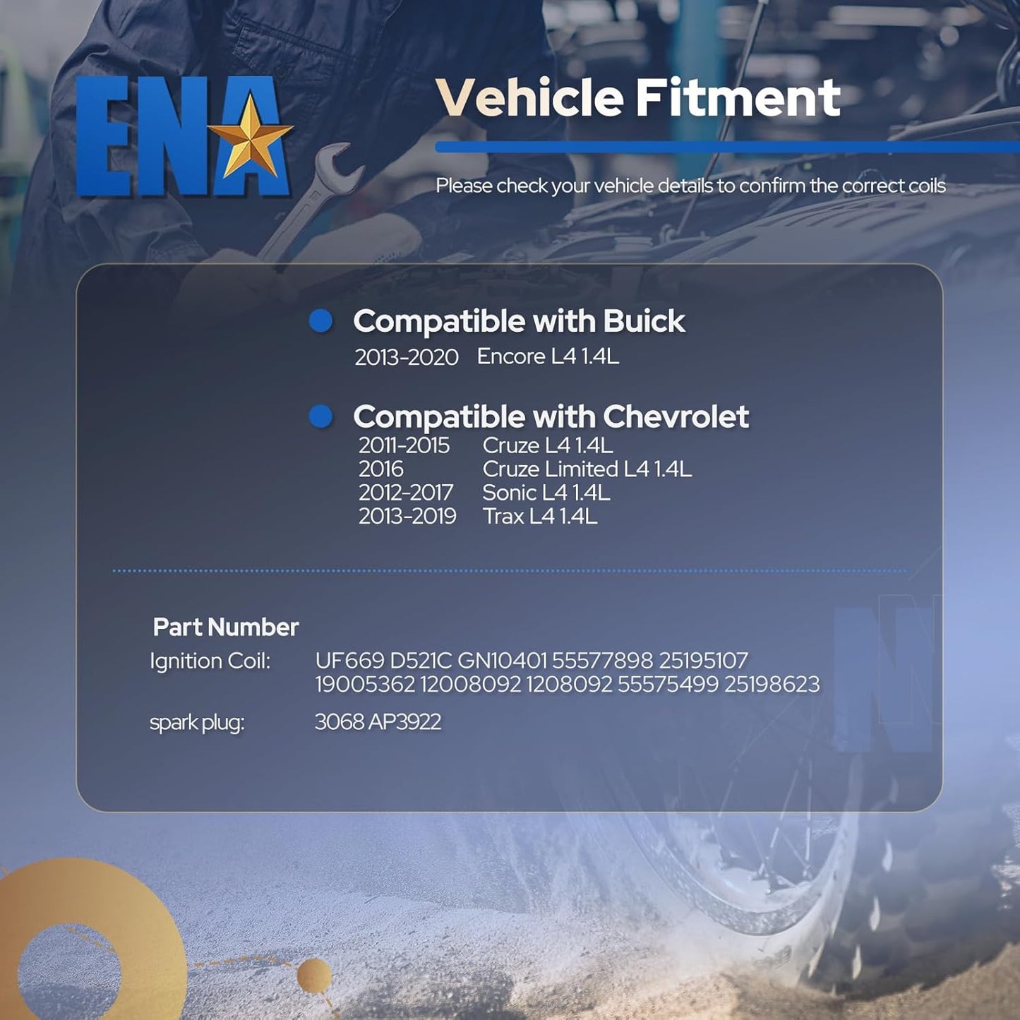 UF669 Ignition Coil Pack and 3068 Iridium Spark Plugs for 1.4L Compatible with Buick Encore Chevy Cruze Sonic Trax 2011 2012 2013 2014 2015 2016 2017 2018 2019 2020 for D521C 55577898 55579072