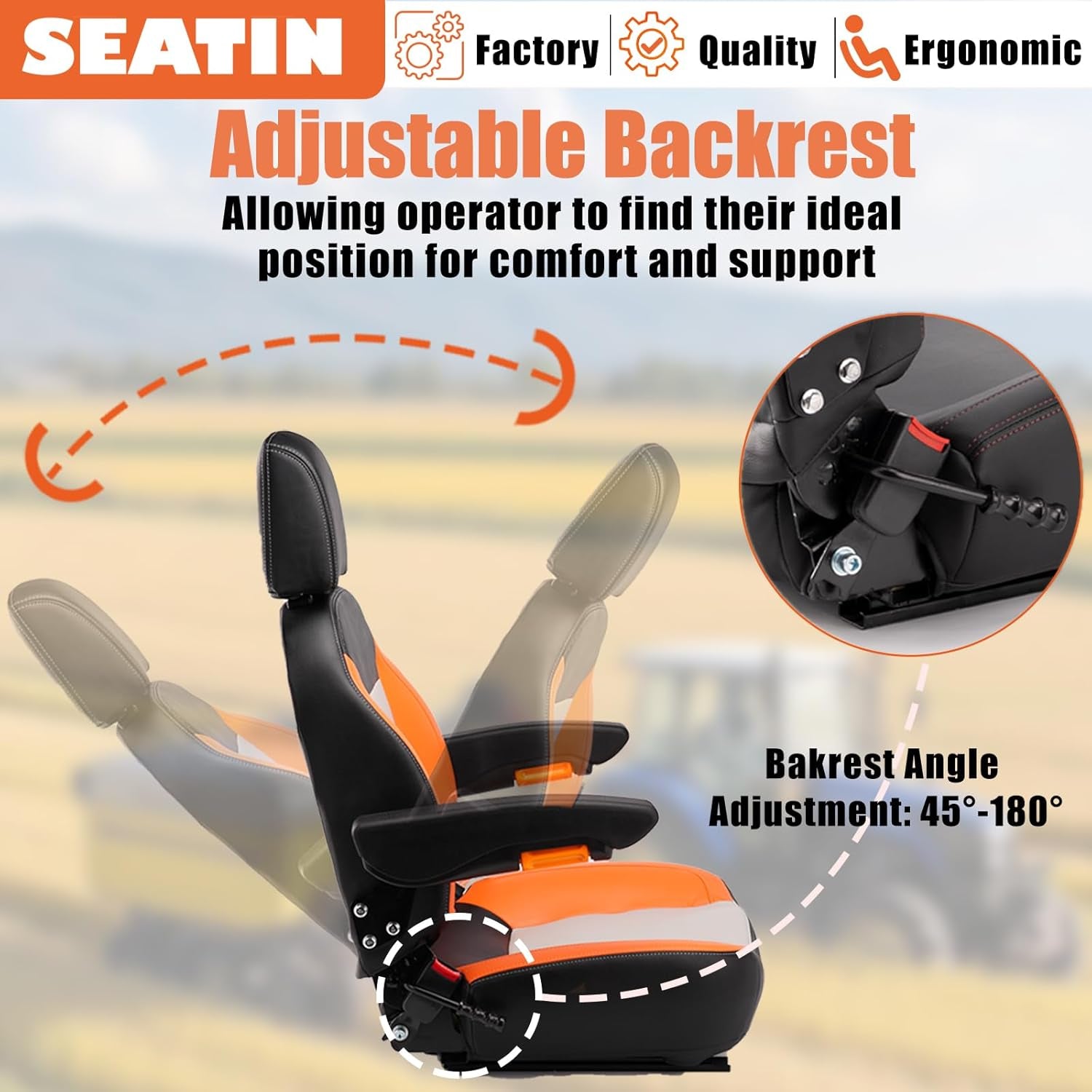 Universal Tractor Seat, Comfortable Zero Turn Mower Seat with Adjustable Safety Belt Armrest Backrest Micro Switch for Forklift Skid Steer Loader Telehandler Dozer Excavator (Black)