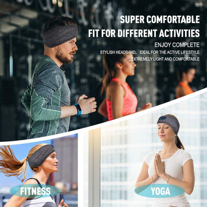 Wireless Bluetooth Sleep Headband with HD Stereo Speakers for Side Sleepers - Ideal for Running, Yoga, Meditation, and Travel - Grey Version 2021-09