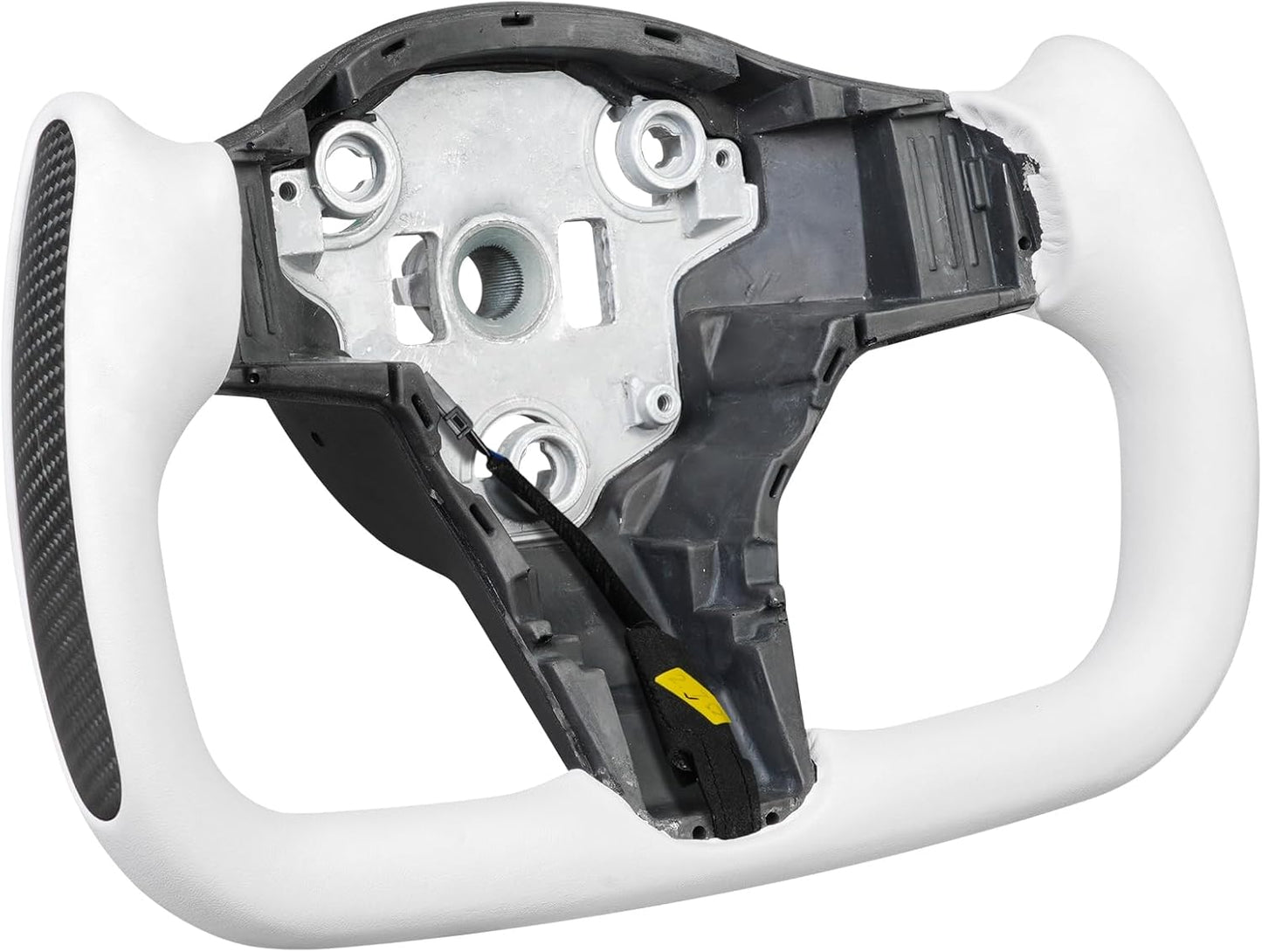 Yoke Steering Wheel, White Microfiber Leather with Side Carbon Fiber for Tesla Model 3/Y 2017-2023 with Heating Function