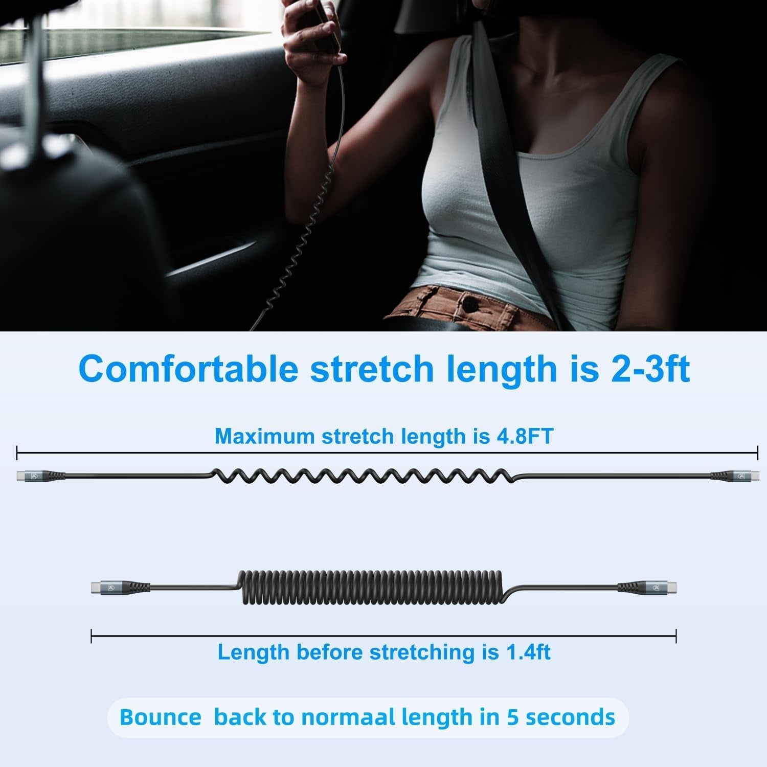 USB C to C Cable 3Ft 2Pack Coiled USB C Charger Cable for Car Type C Fast Charging Cable for Iphone 17/16/15/Plus/Pro/Pro Max/Samsung Galaxy S23