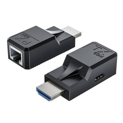 196FT HDMI Extender Over Single Ethernet Cat5e/6 Cable, Support Audio Video UHD 1080P@60Hz, HDMI Male to Male RJ45 Network LAN Extender 60M Converter Repeater, for HDTV, PC, PS3/4, Projector, Monitor