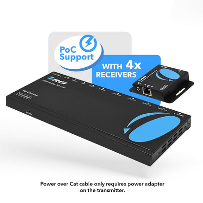 OREI 4K 1x4 HDMI Extender Splitter Over CAT6/7 Ethernet Cable Up to 4K@30Hz upto 165 ft-1080P@60Hz upto 230 ft, IR control, EDID, HDMI Loop Out (HD14-EX165-K)