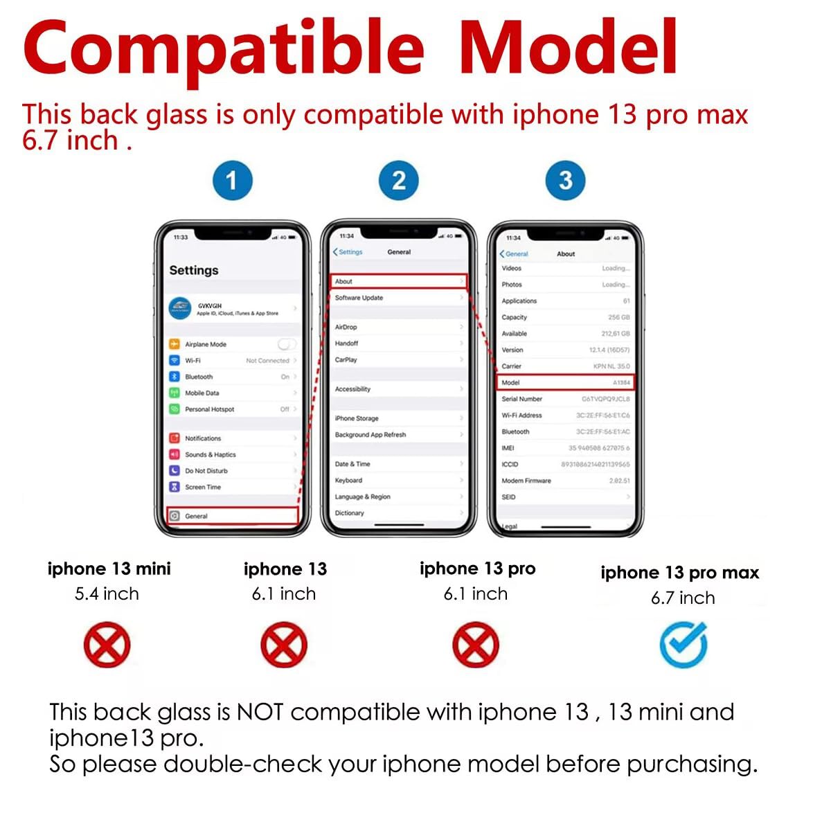 OEM Rear Cover Back Glass Replacement for iPhone 13 pro max 6.7 inches (Graphite) All Carriers with Pre-Installed Adhesive and Repairing Tool Kits