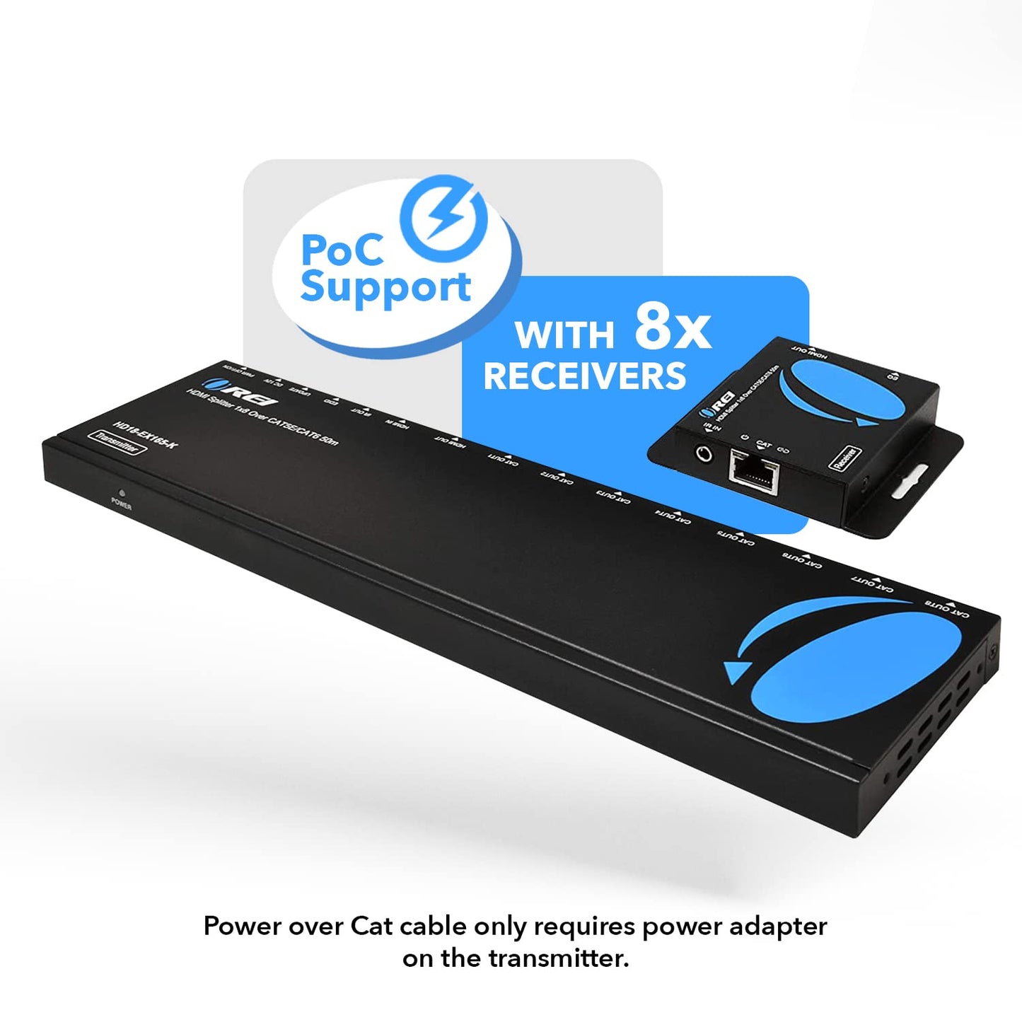 OREI 4K 1x4 HDMI Extender Splitter Over CAT6/7 Ethernet Cable Up to 4K@30Hz upto 165 ft-1080P@60Hz upto 230 ft, IR control, EDID, HDMI Loop Out (HD14-EX165-K)