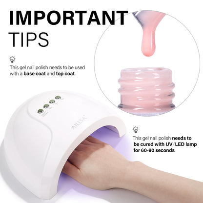 AILLSA Milky Pink Nude Gel Nail Polish, 15ml Translucent Soak Off UV LED Light Cure Gel Polish, Long Lasting for French Nail Art Salon DIY Manicure at Home