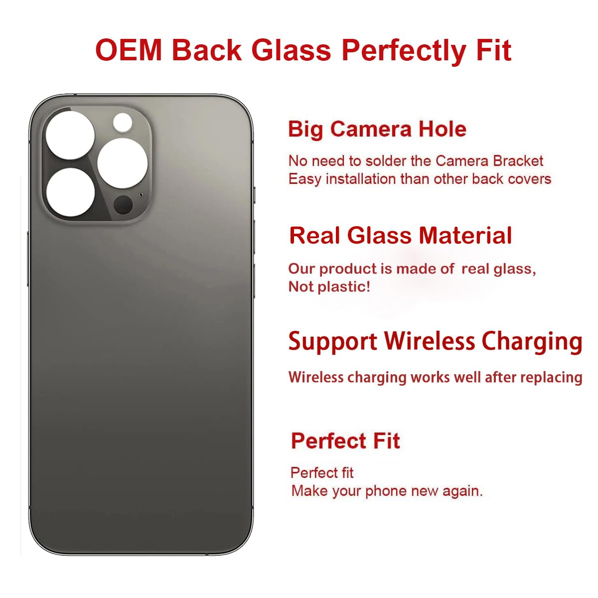 OEM Rear Cover Back Glass Replacement for iPhone 13 pro max 6.7 inches (Graphite) All Carriers with Pre-Installed Adhesive and Repairing Tool Kits