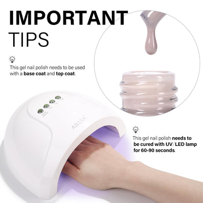 AILLSA Milky Pink Nude Gel Nail Polish, 15ml Translucent Soak Off UV LED Light Cure Gel Polish, Long Lasting for French Nail Art Salon DIY Manicure at Home