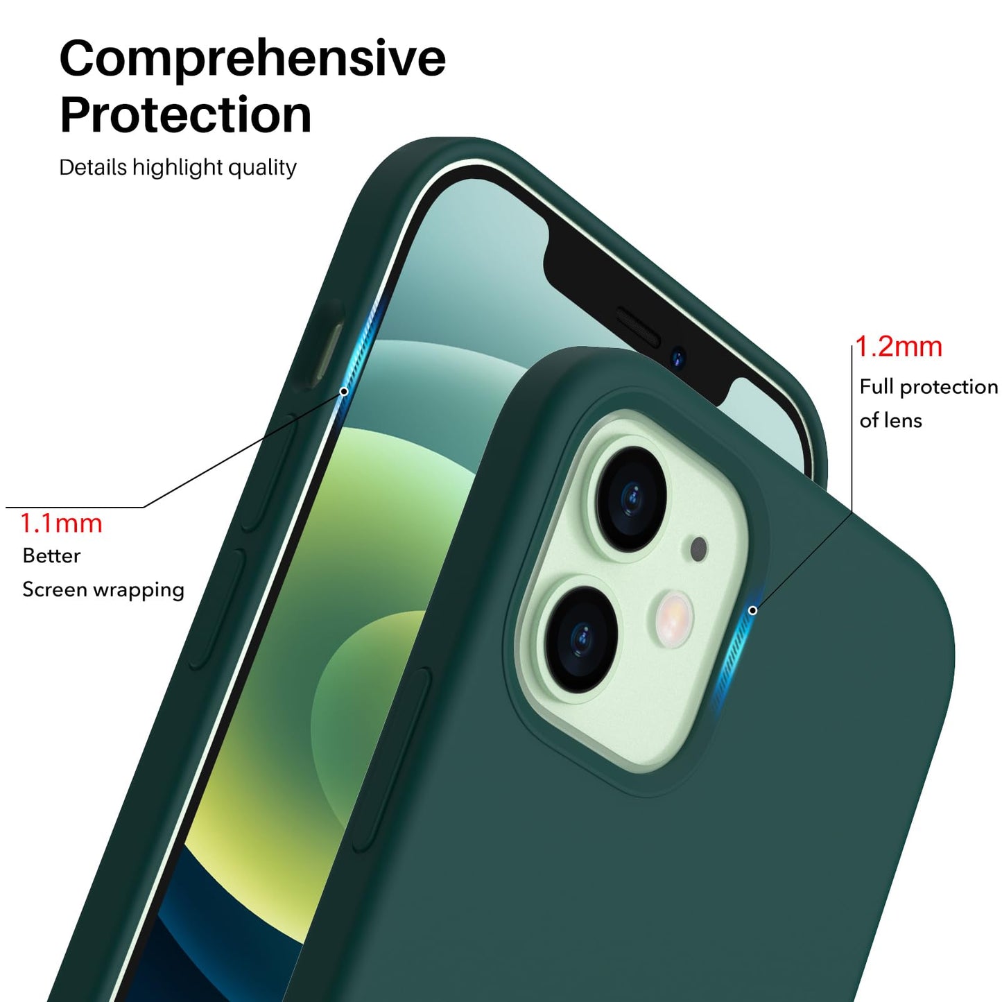 ORNARTO Compatible with iPhone 12 Case, Compatible with iPhone 12 Pro Case, Slim Liquid Silicone 3 Layers Full Covered Soft Gel Rubber Phone Case Cover 6.1 inch-White