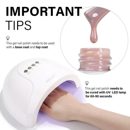 AILLSA Milky Pink Nude Gel Nail Polish, 15ml Translucent Soak Off UV LED Light Cure Gel Polish, Long Lasting for French Nail Art Salon DIY Manicure at Home