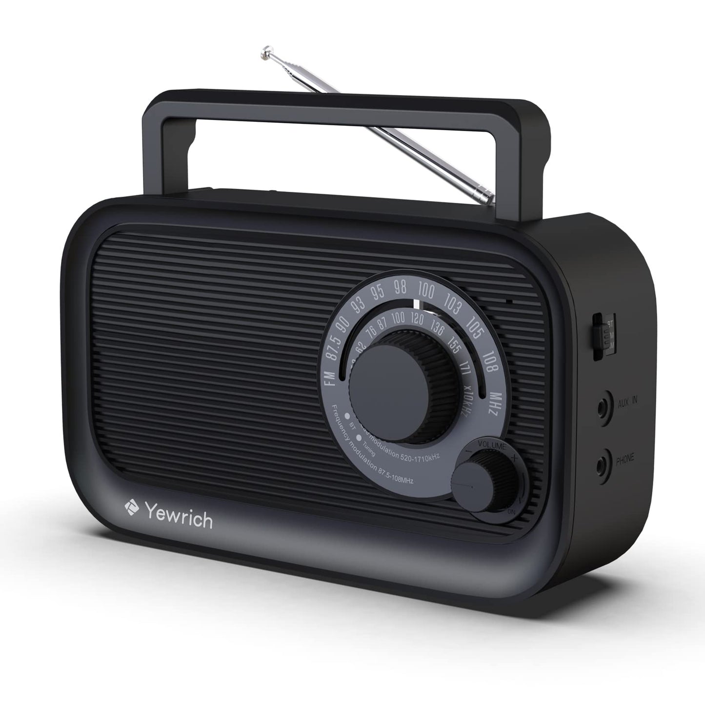 AM FM Radio with Best Reception, Bluetooth Speaker Portable Radio, DSP Plug in Wall,Battery Operated or AC Power with Headphone Jack, Large Tuning Knob for Home Kitchen Outdoor, Black