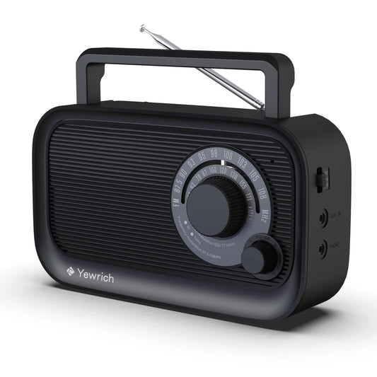 AM FM Radio with Best Reception, Bluetooth Speaker Portable Radio, DSP Plug in Wall,Battery Operated or AC Power with Headphone Jack, Large Tuning Knob for Home Kitchen Outdoor, Black