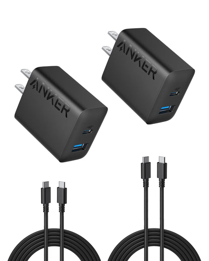 Anker iPhone 17/16 Charger, 2-Pack 20W Fast USB C Charger Block, for iPhone 16/16 Pro Max/15 Series/iPad Pro and More (Black, 2 Pack & 2 Cable)