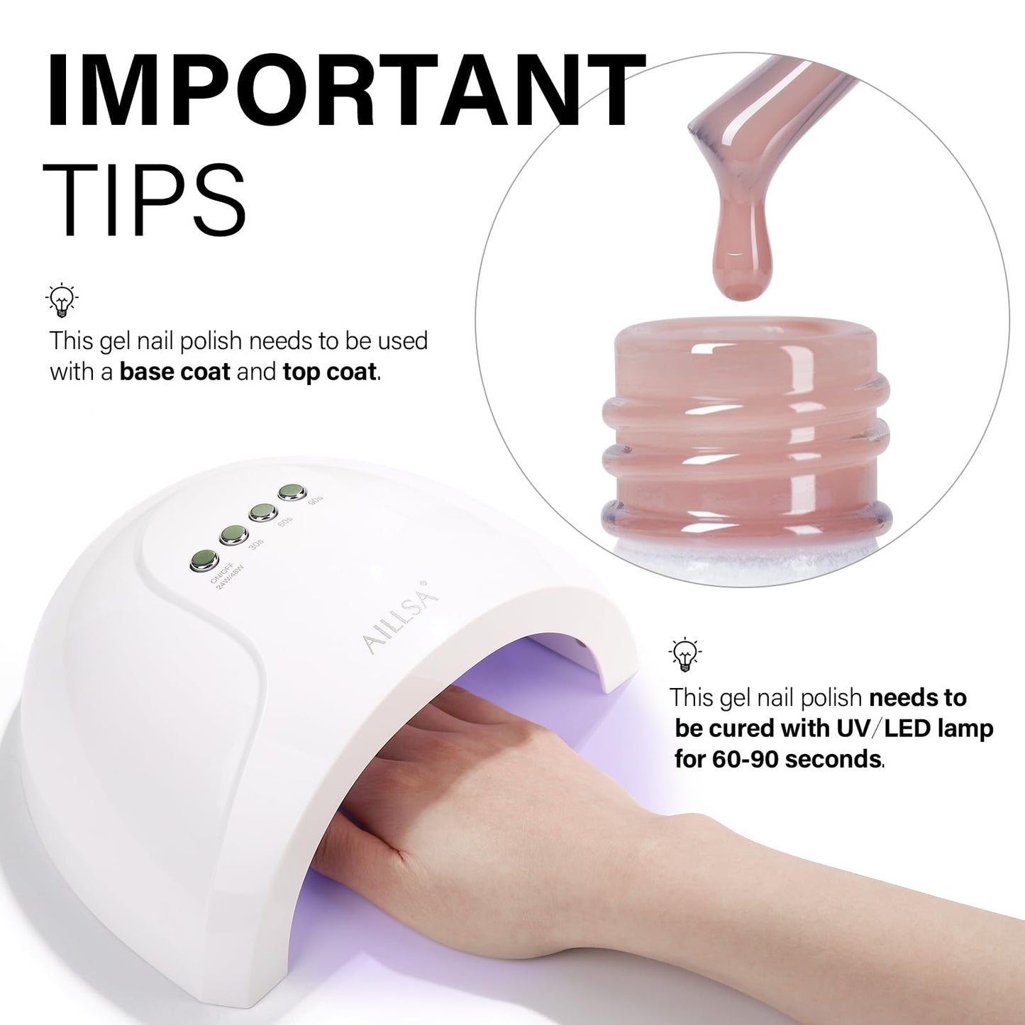 AILLSA Milky Pink Nude Gel Nail Polish, 15ml Translucent Soak Off UV LED Light Cure Gel Polish, Long Lasting for French Nail Art Salon DIY Manicure at Home