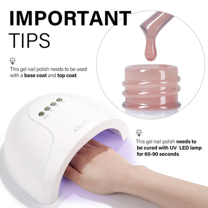 AILLSA Milky Pink Nude Gel Nail Polish, 15ml Translucent Soak Off UV LED Light Cure Gel Polish, Long Lasting for French Nail Art Salon DIY Manicure at Home