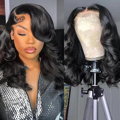 Wear and Go Glueless Wigs Pre Plucked Pre Cut 4x4 Body Wave Bob Wig Human Hair wigs for black women Short Bob Wig Human Hair 180 dentisty natrual color 14inch