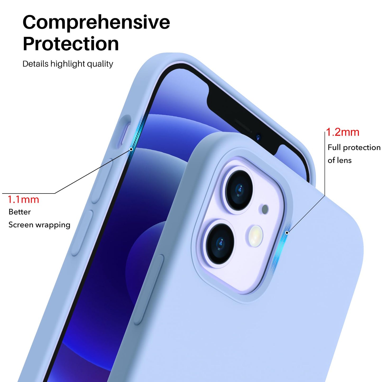 ORNARTO Compatible with iPhone 12 Case, Compatible with iPhone 12 Pro Case, Slim Liquid Silicone 3 Layers Full Covered Soft Gel Rubber Phone Case Cover 6.1 inch-White