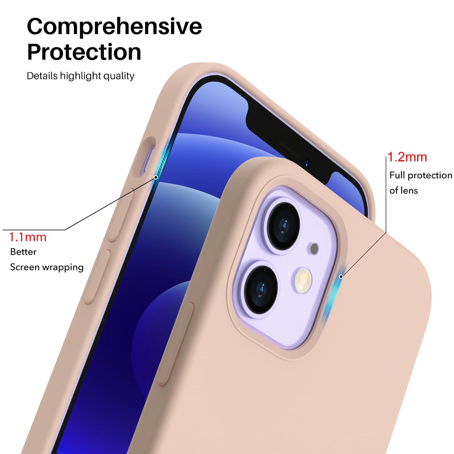 ORNARTO Compatible with iPhone 12 Case, Compatible with iPhone 12 Pro Case, Slim Liquid Silicone 3 Layers Full Covered Soft Gel Rubber Phone Case Cover 6.1 inch-White