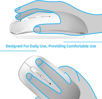 Wireless Mouse for Laptop, Bluetooth Mouse for MacBook Pro/Air/Mac/iPad/Chromebook/Computer -Rechargeale Dual Mode(USB 2.4Ghz + Bluetooth 5.2) Silent Cordless Mice with USB C Adapter,Silver