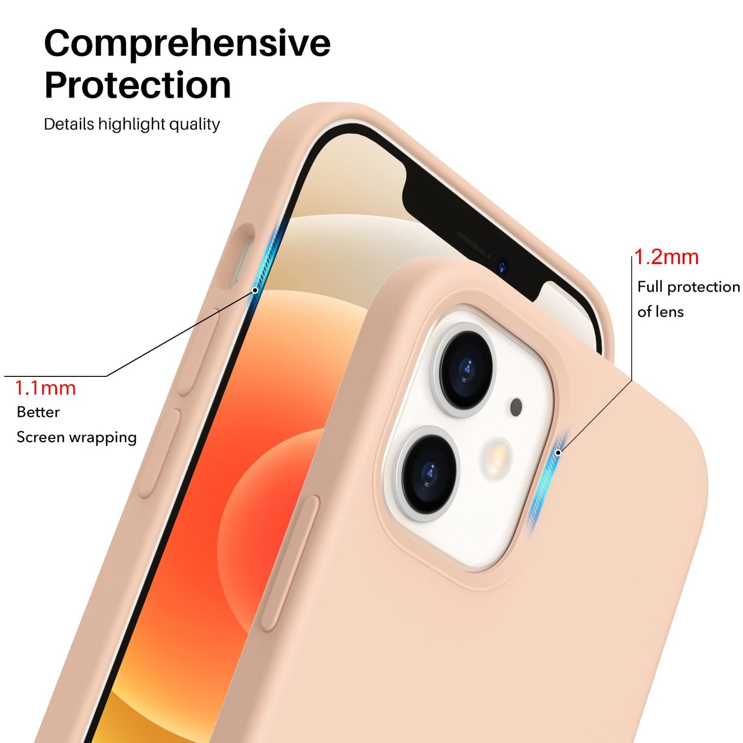 ORNARTO Compatible with iPhone 12 Case, Compatible with iPhone 12 Pro Case, Slim Liquid Silicone 3 Layers Full Covered Soft Gel Rubber Phone Case Cover 6.1 inch-White