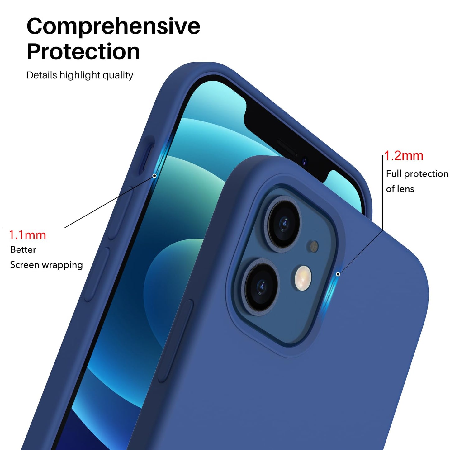 ORNARTO Compatible with iPhone 12 Case, Compatible with iPhone 12 Pro Case, Slim Liquid Silicone 3 Layers Full Covered Soft Gel Rubber Phone Case Cover 6.1 inch-White