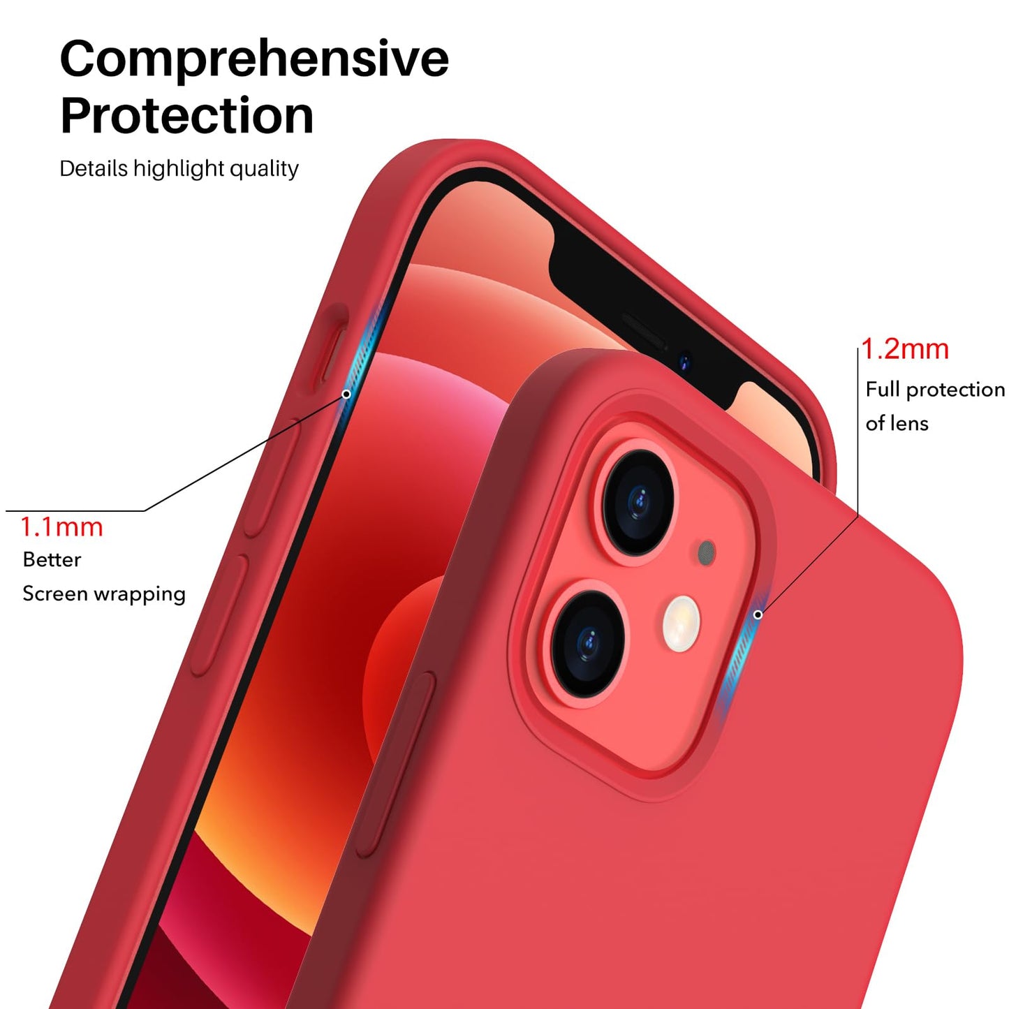 ORNARTO Compatible with iPhone 12 Case, Compatible with iPhone 12 Pro Case, Slim Liquid Silicone 3 Layers Full Covered Soft Gel Rubber Phone Case Cover 6.1 inch-White