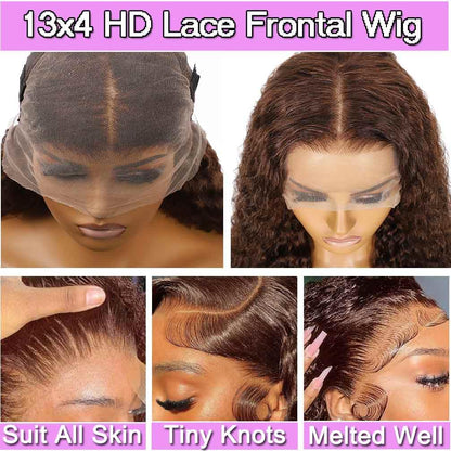 13x4 Lace Front Wigs Human Hair Pre Plucked 180 Density Brazilian Wet and Wavy Human Hair Wigs for Black Women Glueless Curly Lace Frontal Wig Natural Color (22 Inch)