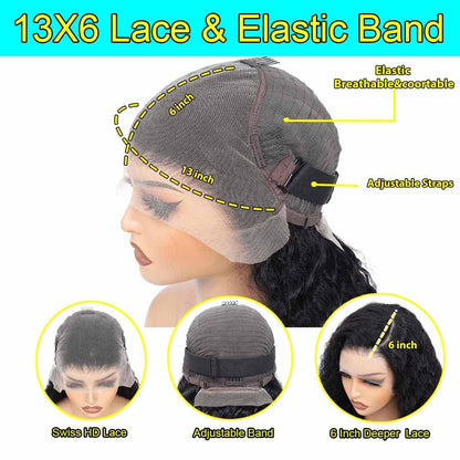 13x4 Lace Front Wigs Human Hair Pre Plucked 180 Density Brazilian Wet and Wavy Human Hair Wigs for Black Women Glueless Curly Lace Frontal Wig Natural Color (22 Inch)