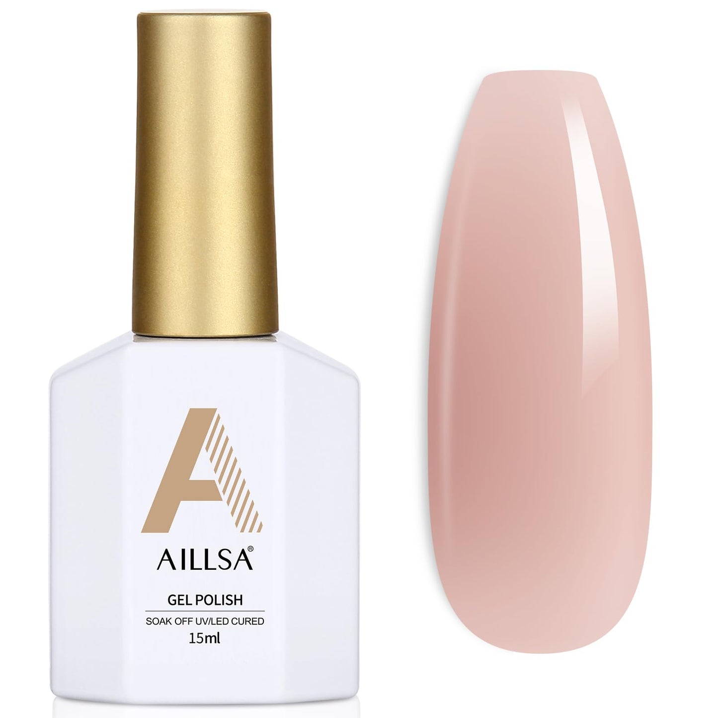 AILLSA Milky Pink Nude Gel Nail Polish, 15ml Translucent Soak Off UV LED Light Cure Gel Polish, Long Lasting for French Nail Art Salon DIY Manicure at Home