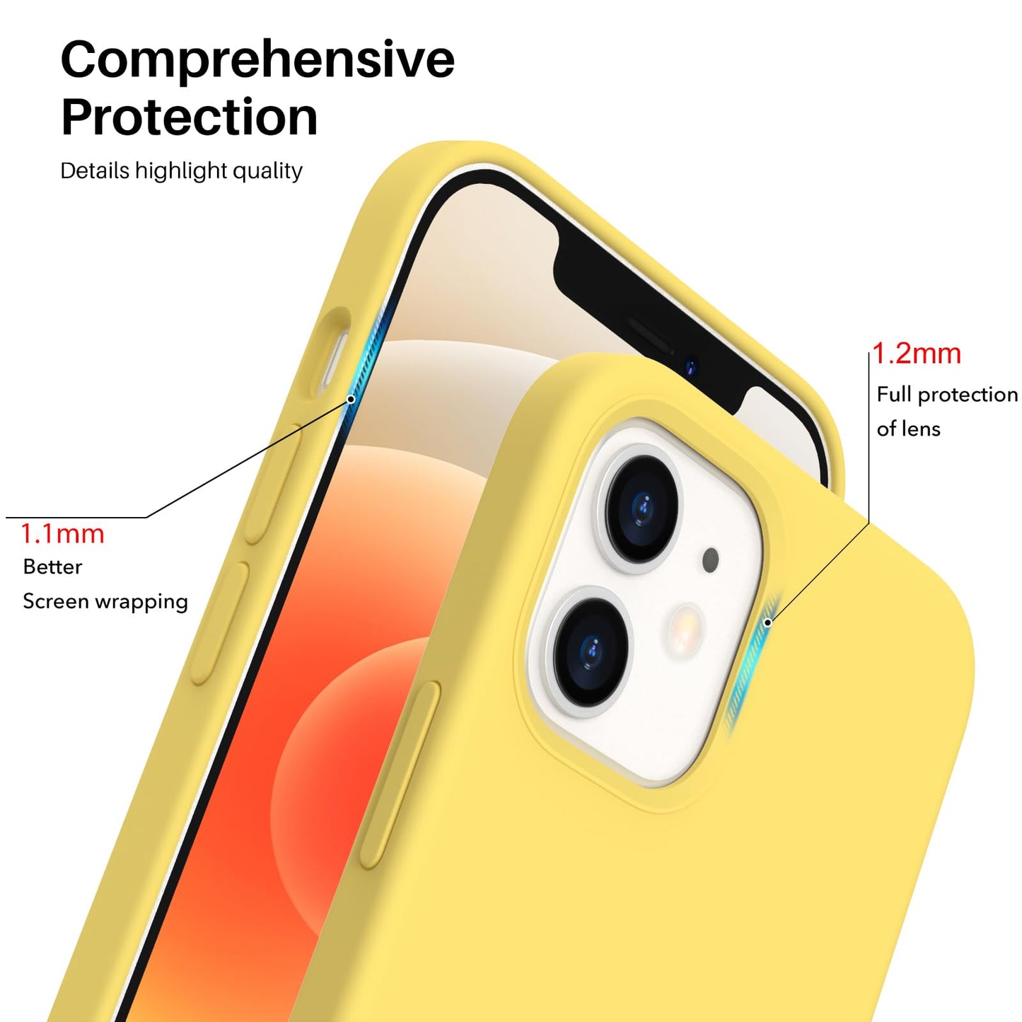 ORNARTO Compatible with iPhone 12 Case, Compatible with iPhone 12 Pro Case, Slim Liquid Silicone 3 Layers Full Covered Soft Gel Rubber Phone Case Cover 6.1 inch-White